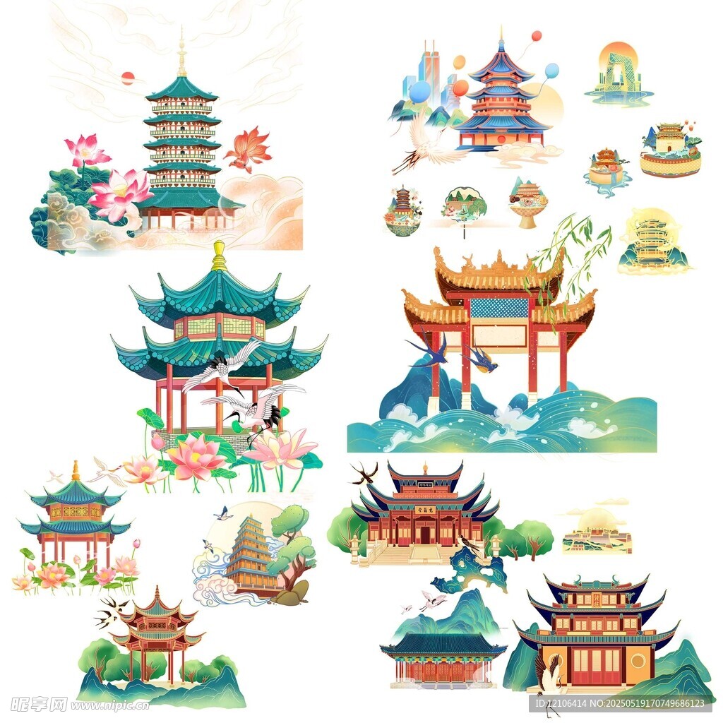 国潮建筑素材