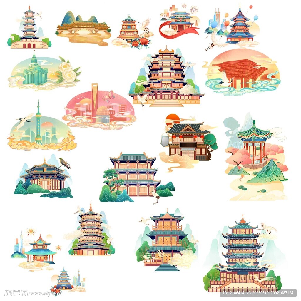 国潮建筑素材