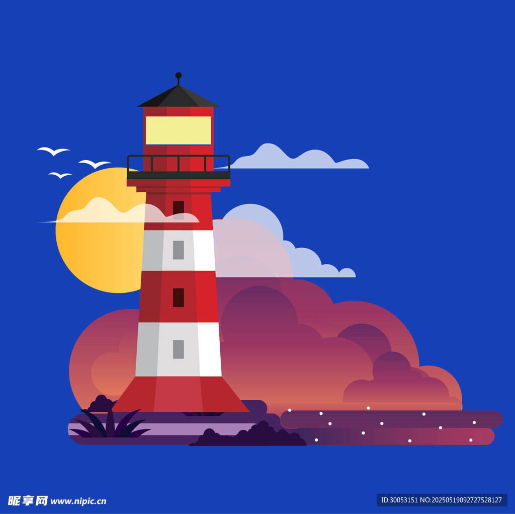 海边灯塔日落美景