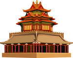 中式古建筑城楼插画