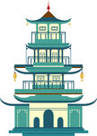 中式多层宝塔建筑插画