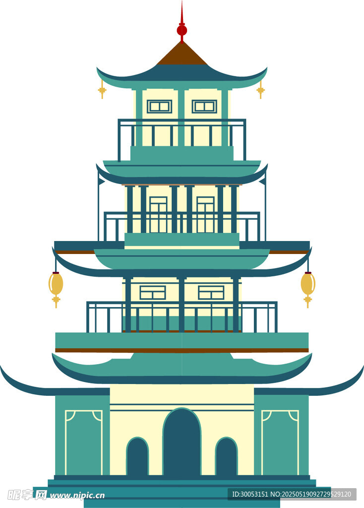 中式多层宝塔建筑插画