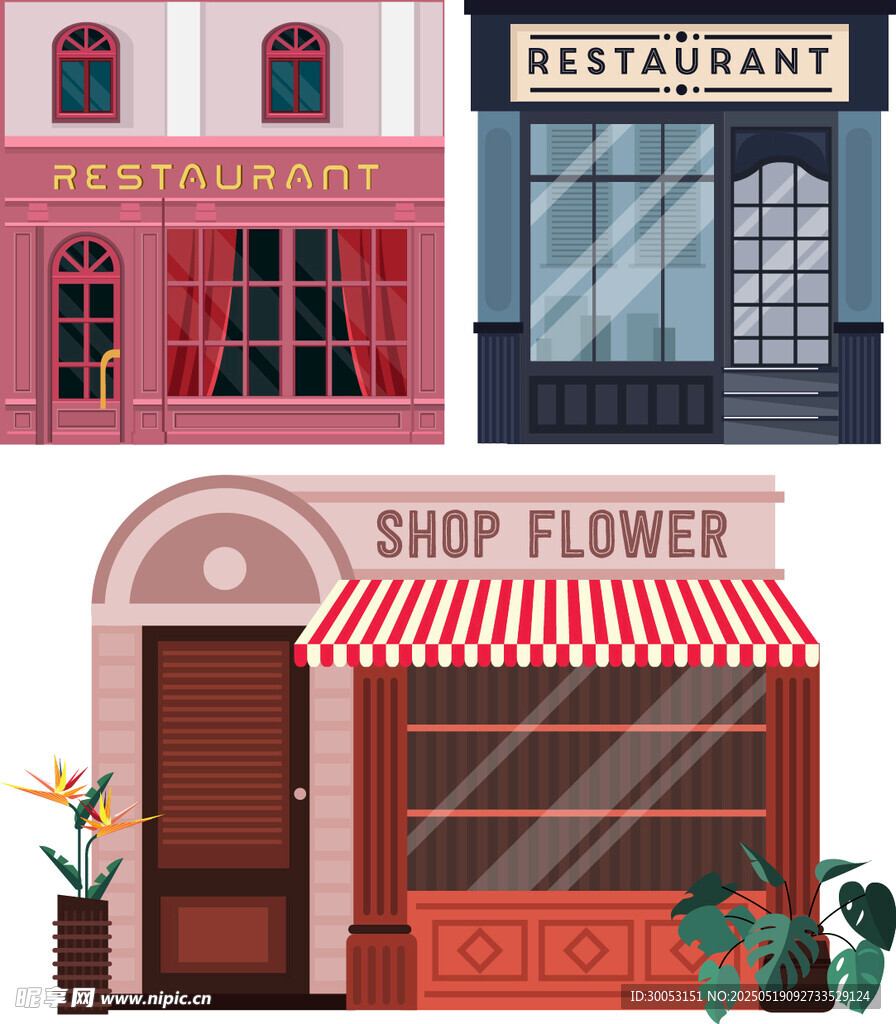 多彩街边店铺插画