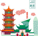 武汉地标建筑插画风格图