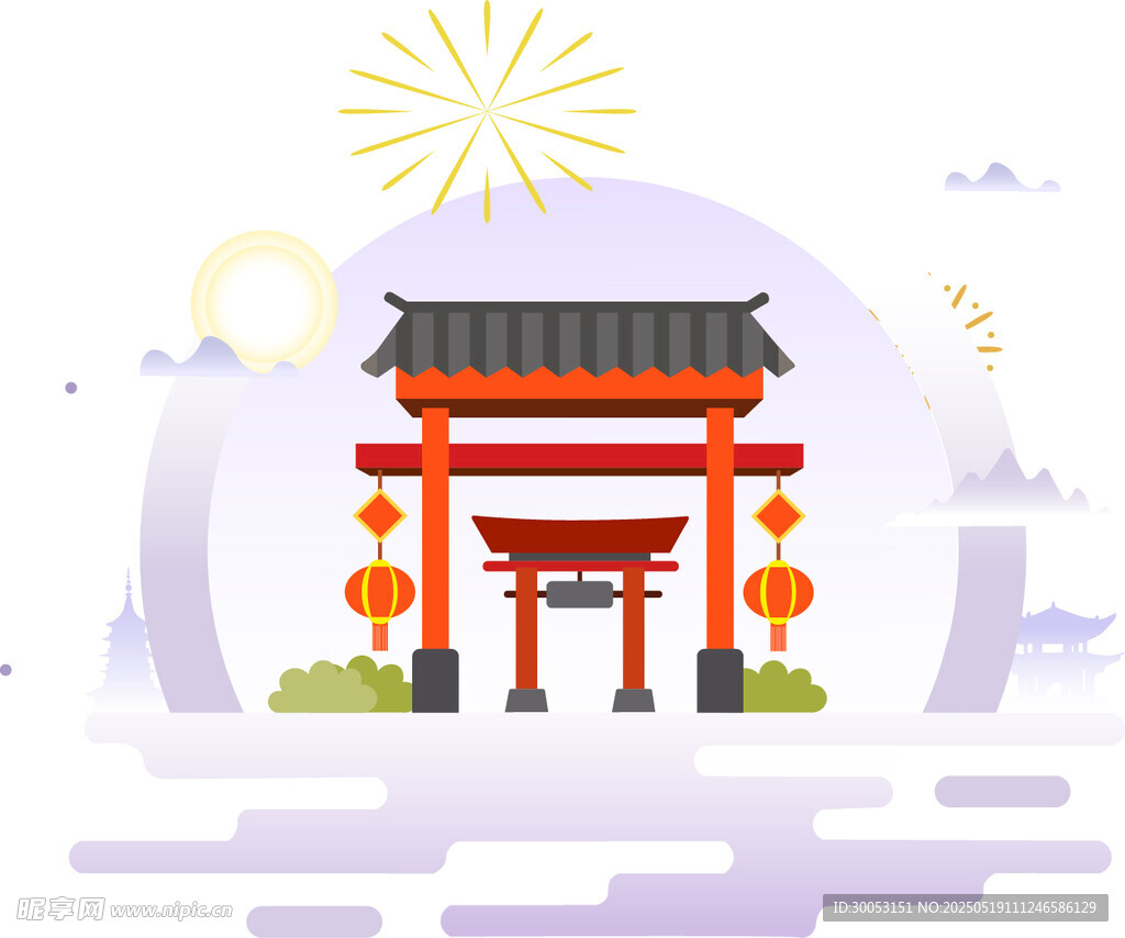 中式建筑插画