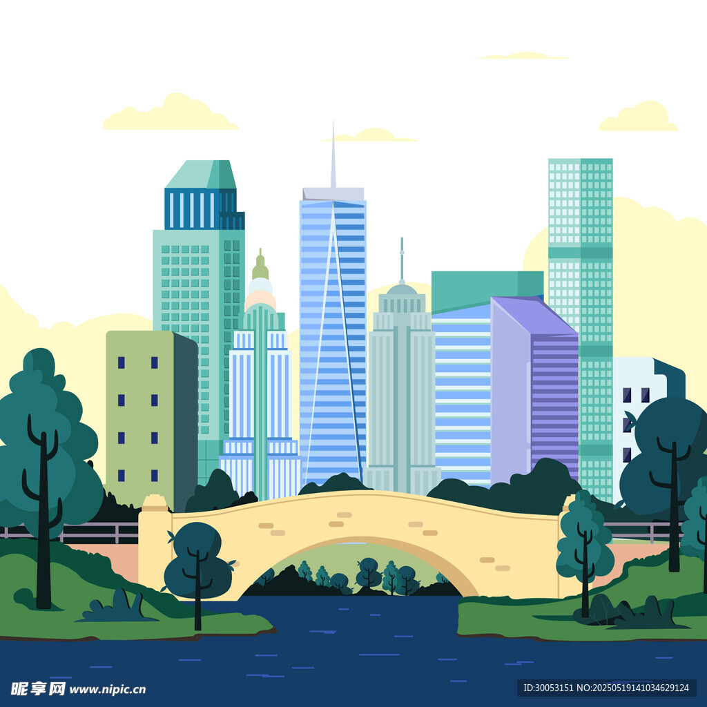 城市河畔风景图