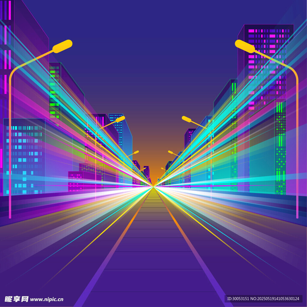 霓虹夜色下的未来感道路