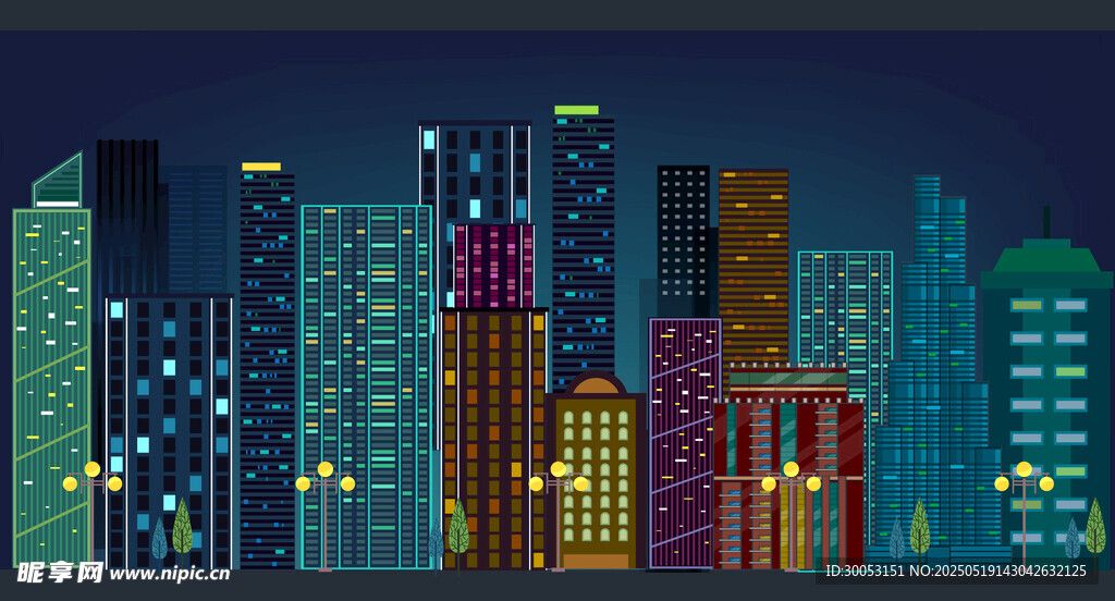 夜晚繁华都市建筑群