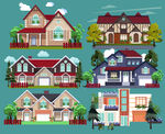 多样风格住宅建筑插画