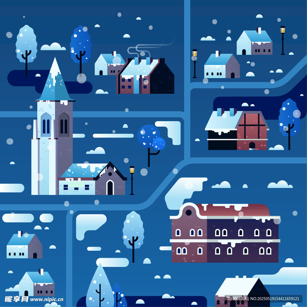 冬日小镇雪景插画
