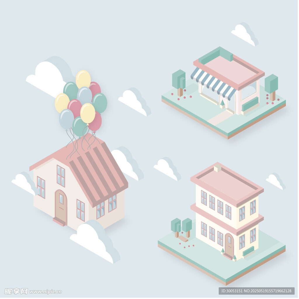 梦幻空中房屋与地面建筑