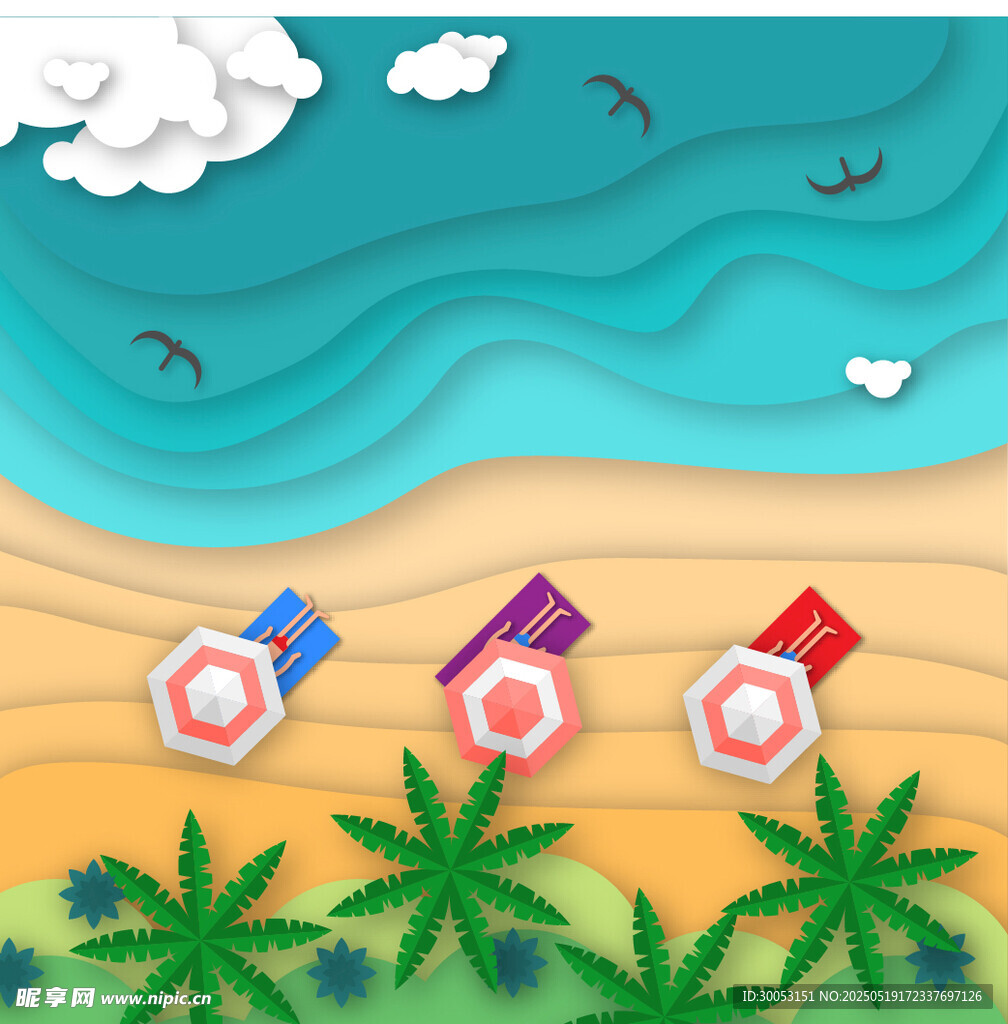 海滩度假场景插画