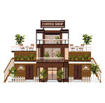 两层咖啡店建筑插画