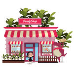 粉色可爱风甜品店插画