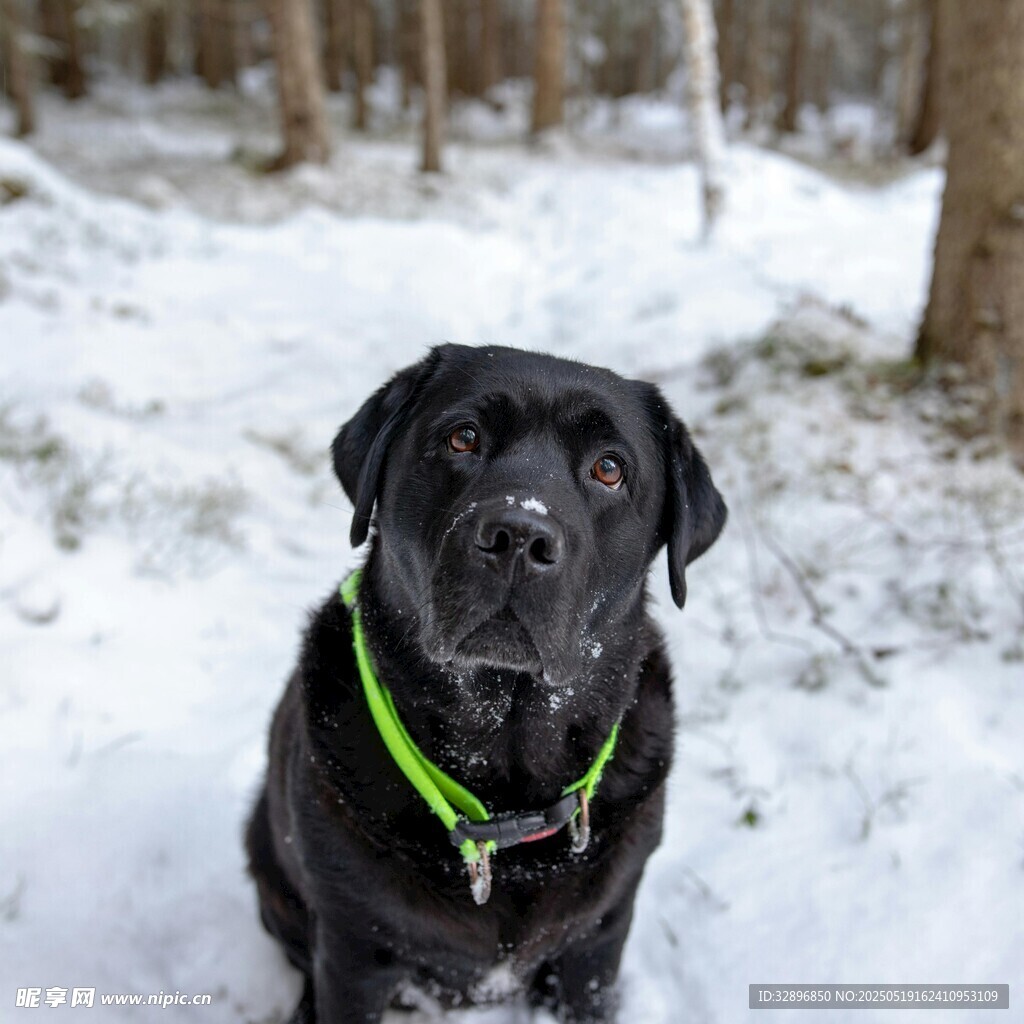 雪地中的黑色拉布拉多犬