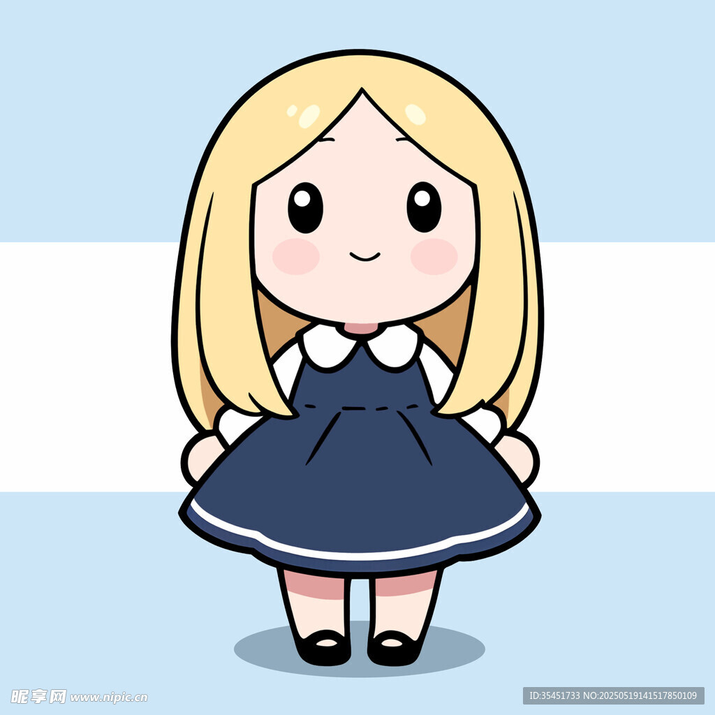 穿蓝裙的金发卡通小女孩