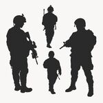 士兵与儿童的互动剪影