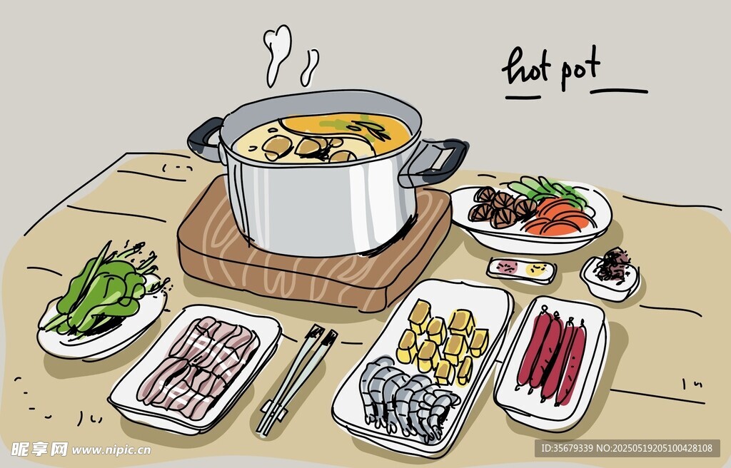丰盛火锅食材摆满一桌