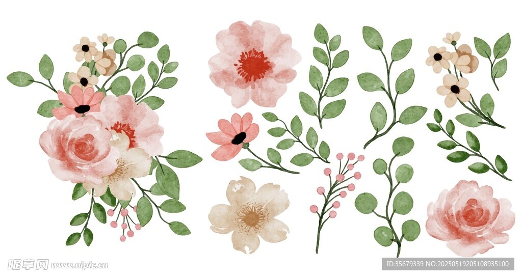 手绘花卉图案装饰元素