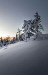 雪覆山林的静谧黄昏
