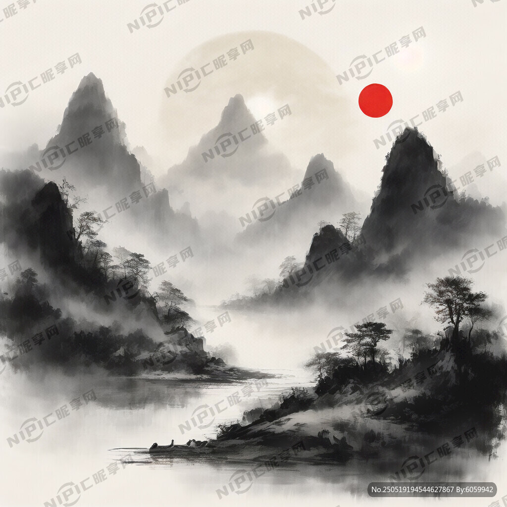 太极 斜月三星 山谷 中国风