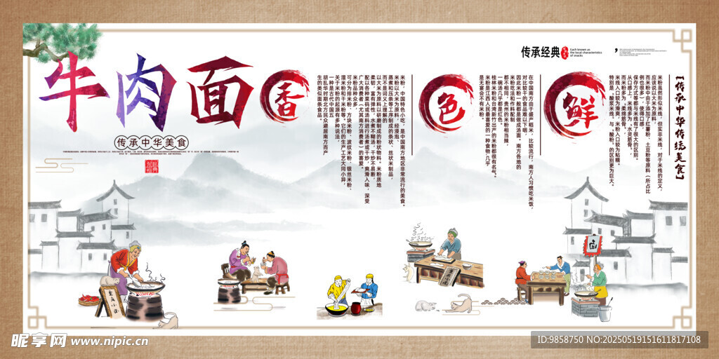 传统牛肉面文化插画展示