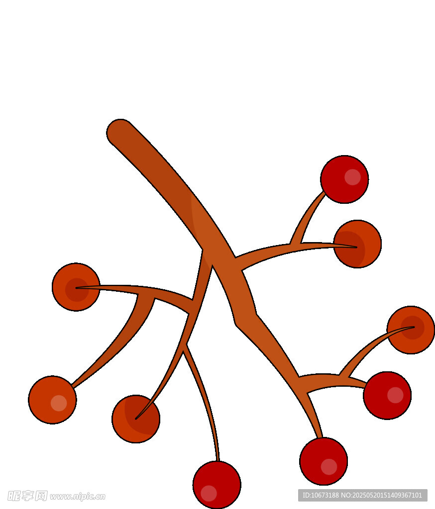 红色果实树枝插画