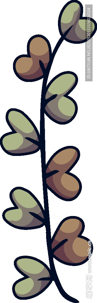 手绘心形叶片植物枝条