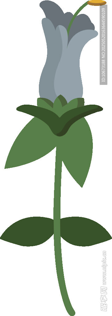 单枝绿叶蓝花植物插画