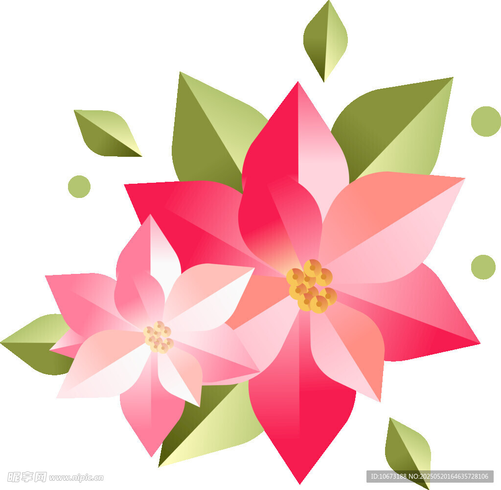 粉色花卉与绿叶插画