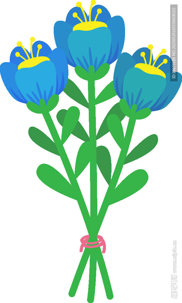 蓝色花朵花束插画
