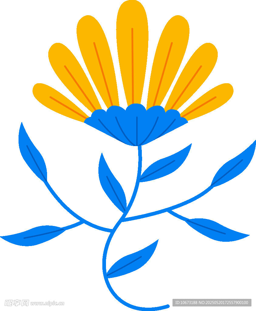 蓝色枝叶黄色花朵图案