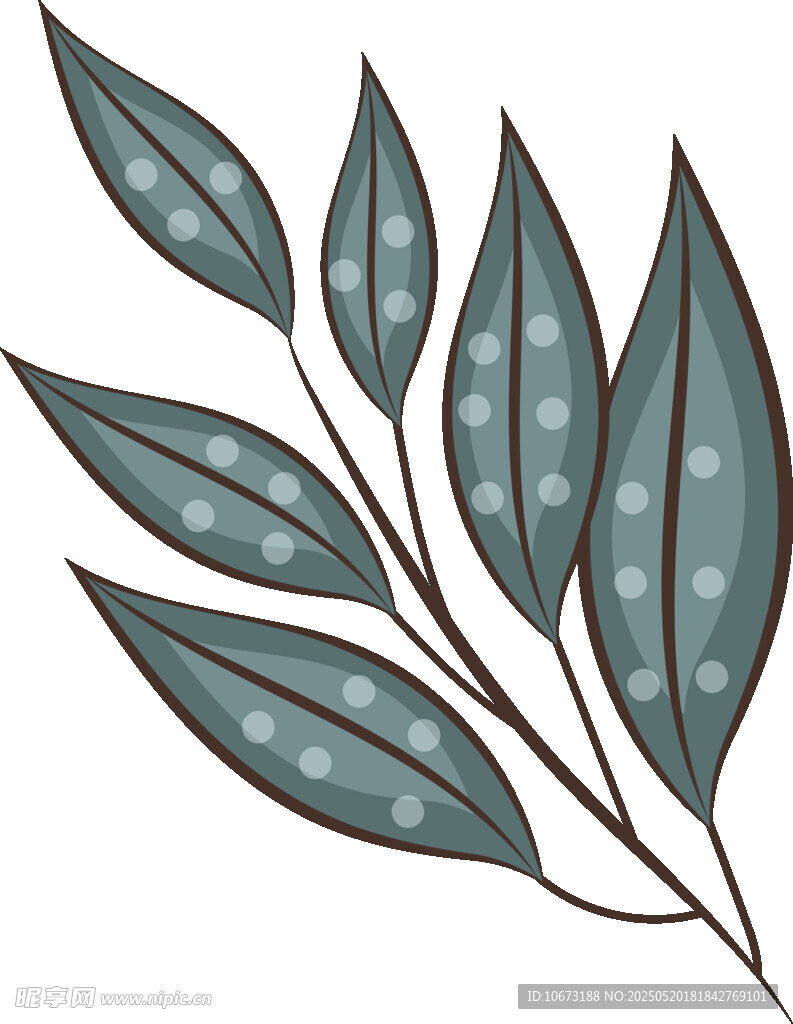 手绘蓝绿斑点叶片插画
