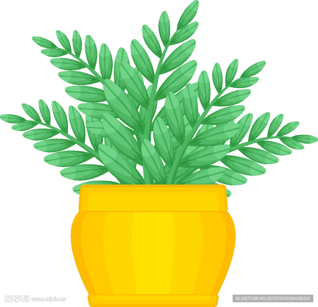 黄色花盆中的翠绿植物