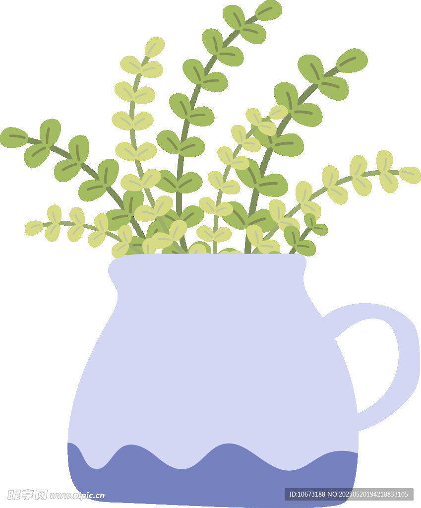 蓝罐绿植插画