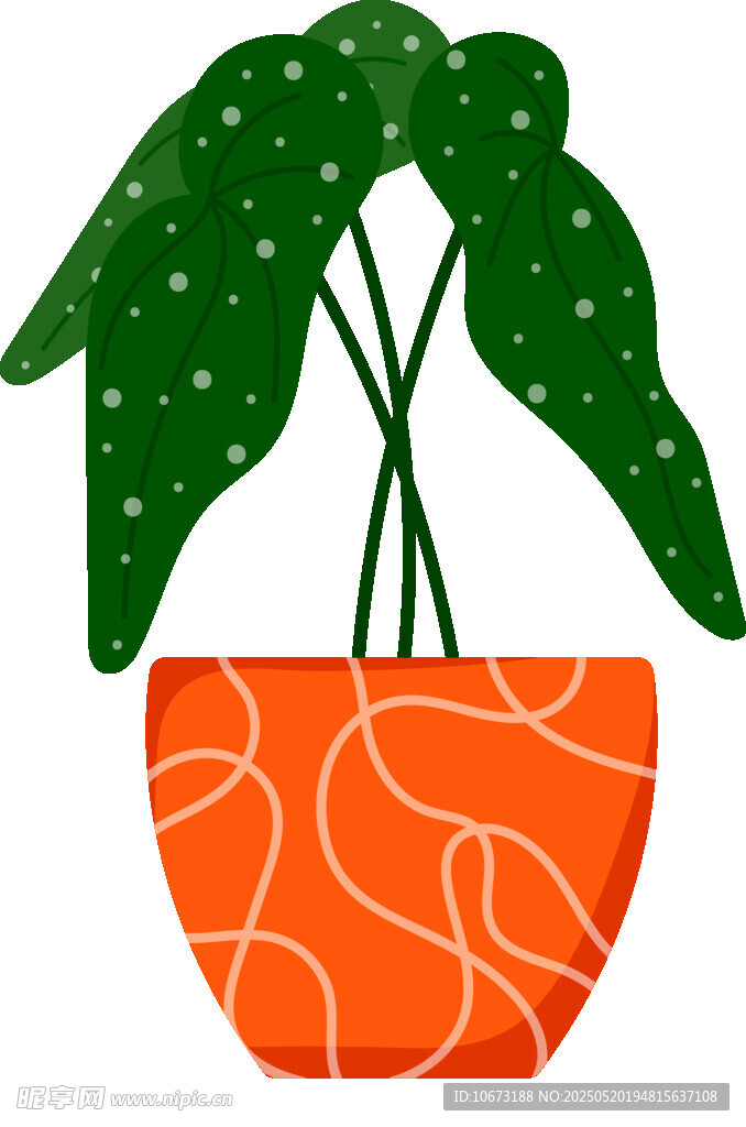 橙色花盆中的绿植图案