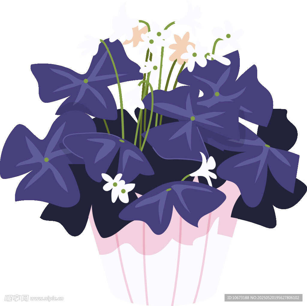 紫色花卉插画花瓶装饰图