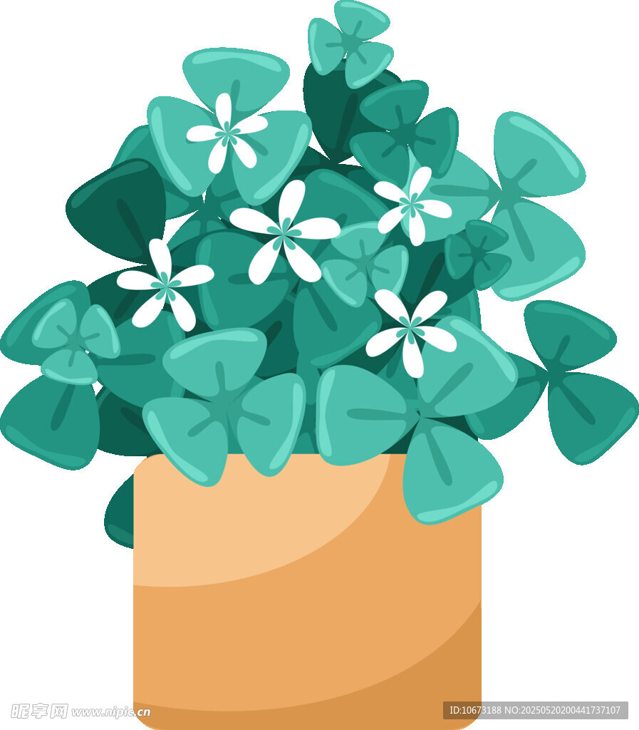 盆栽绿植花朵清新插画