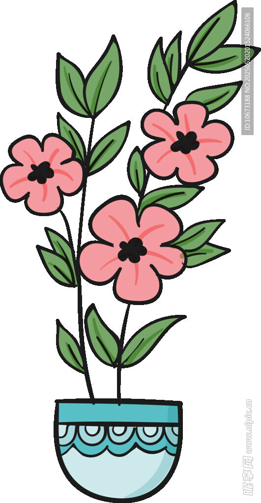 花盆中的粉色花卉插画