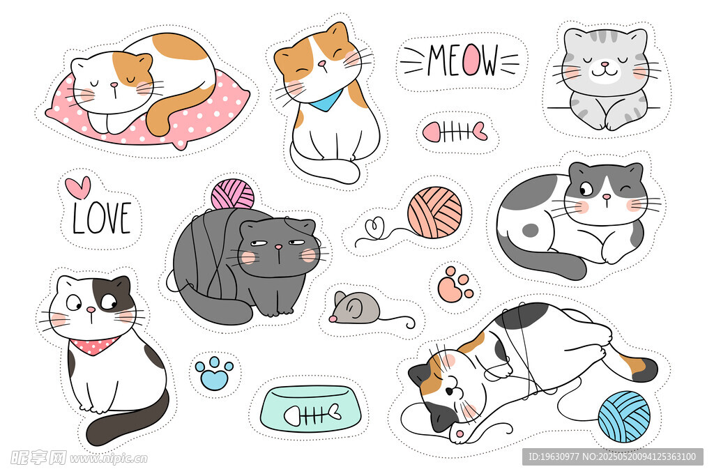 可爱猫咪贴纸插画集合