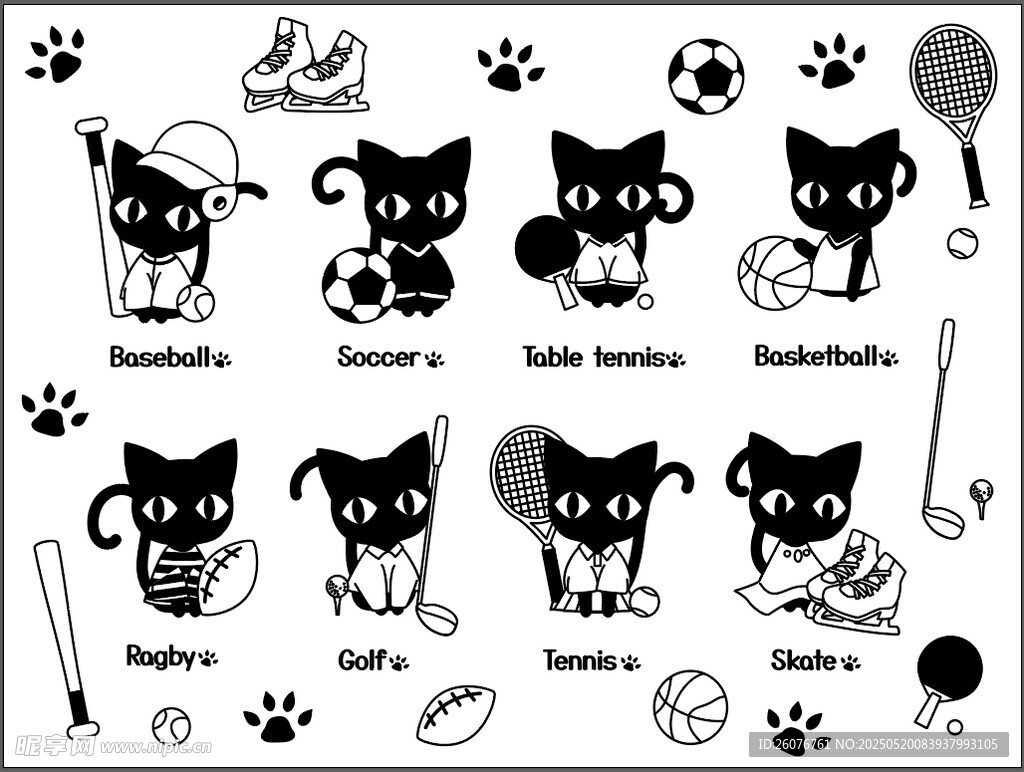 卡通猫咪棒球表情图片