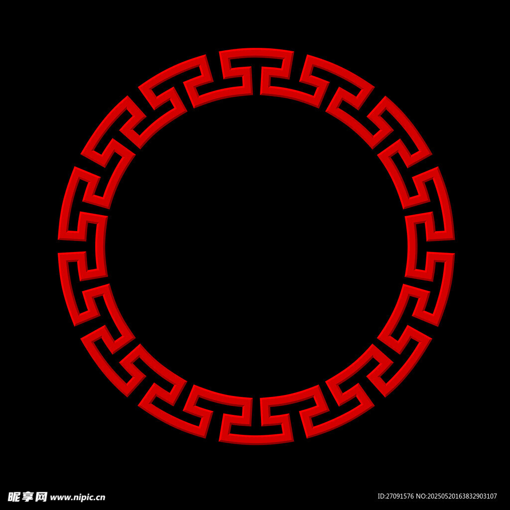 中式红色回纹圆形边框