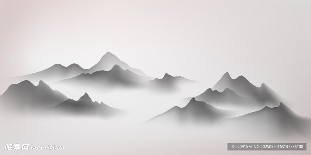 水墨风格山峦景观图