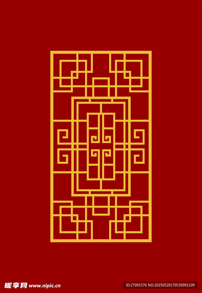 中式红色几何窗棂图案