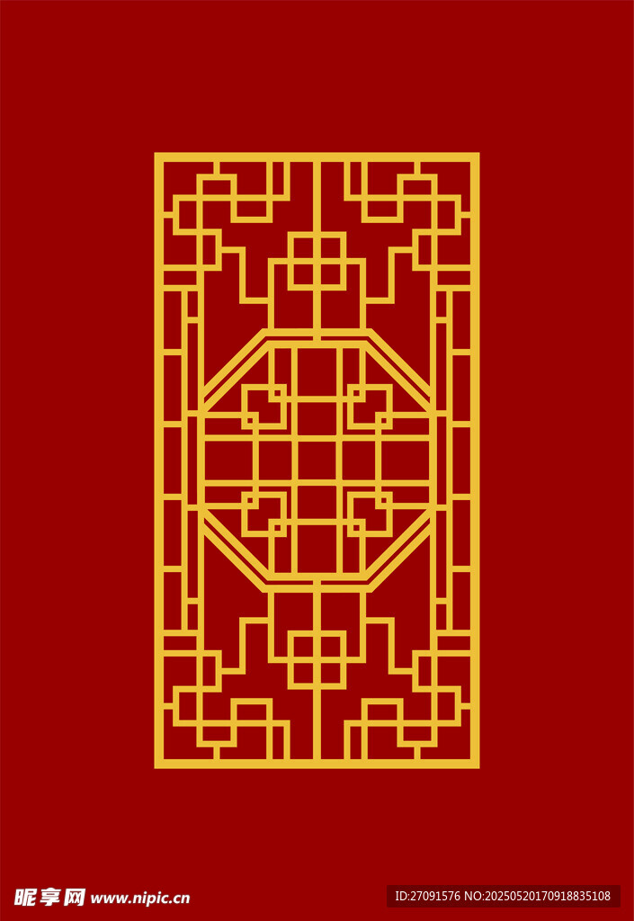 中式古典红色窗棂图案