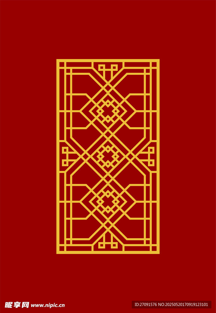 中式红色背景金色窗格图案