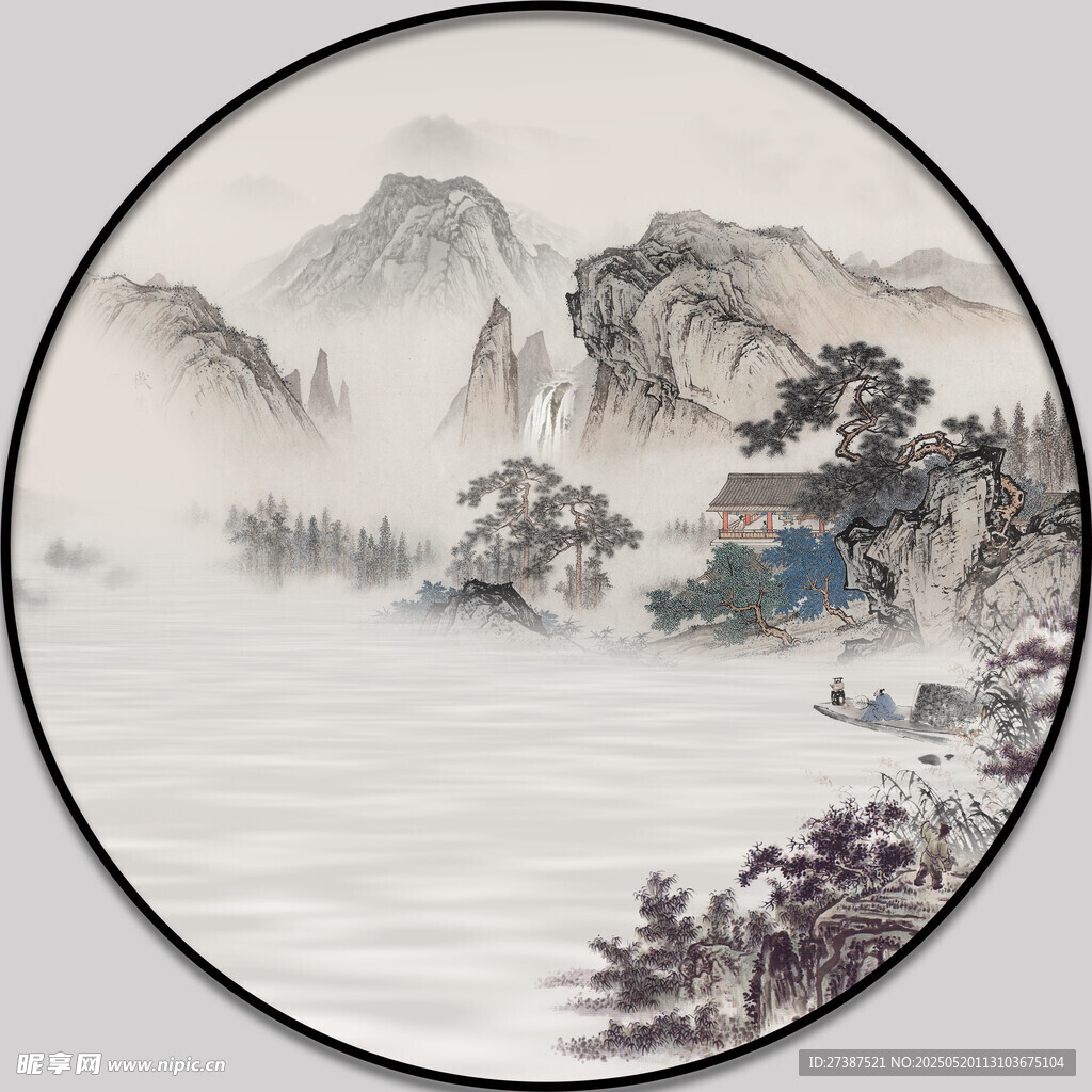 优雅意境山水新中式圆形禅意玄关