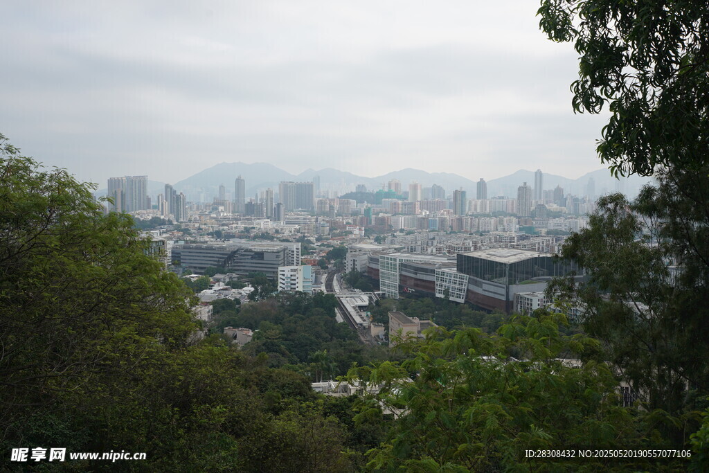 俯瞰城市景观绿意环绕