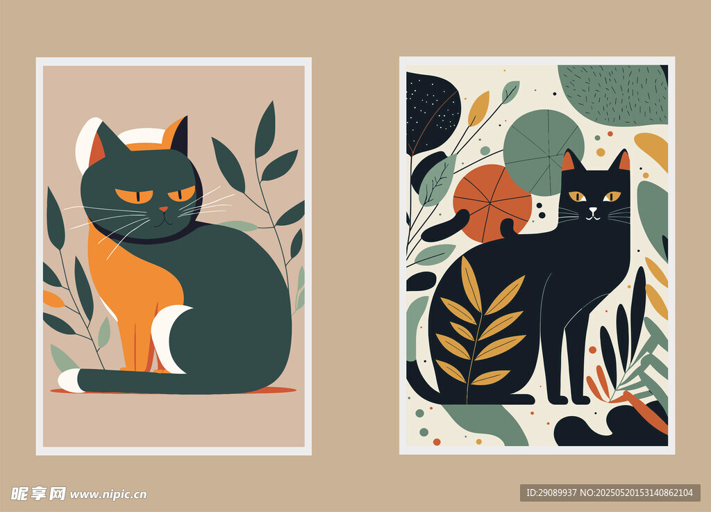 两幅可爱猫咪插画图案