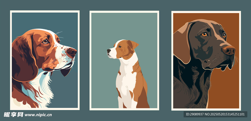 三只萌犬肖像画